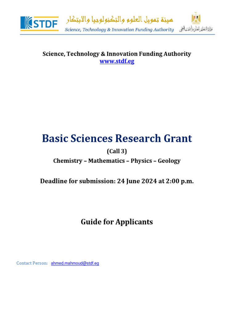 Basic Sciences Research Grant Call 3 | PDF | Mathematics | Physics