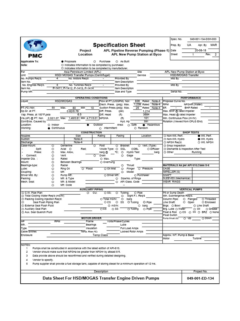 HSD/MOGAS Transfer Pump Specifications | PDF | Pump | Pipe (Fluid ...