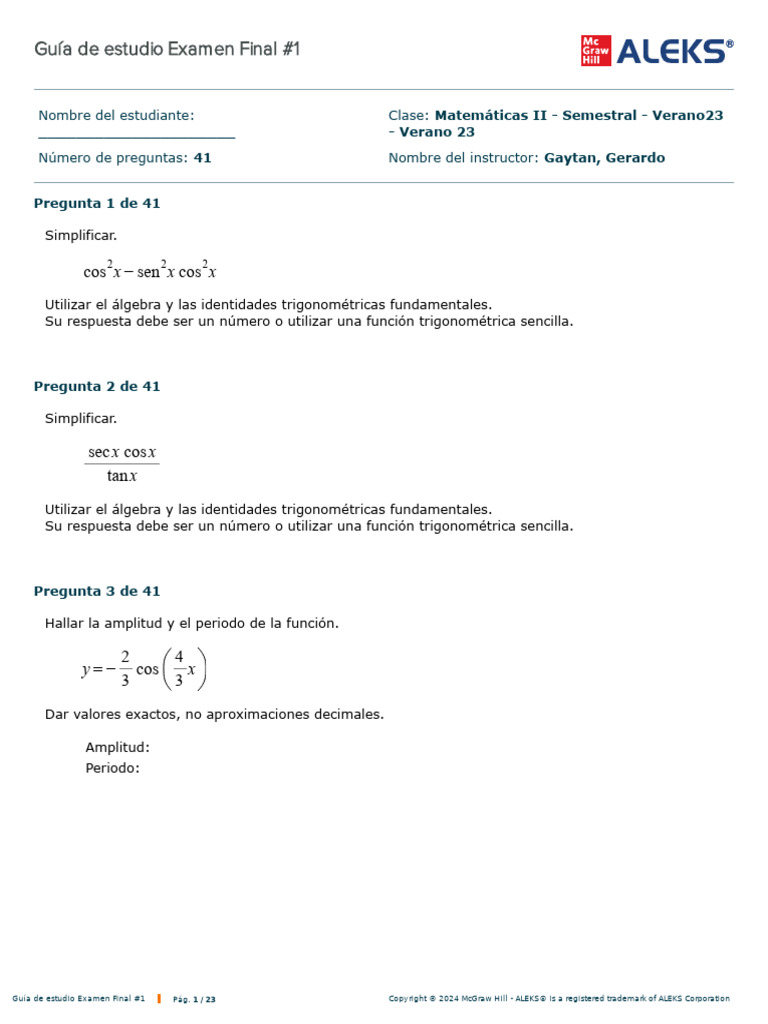 Guia Aleks Examen Final Mate 2 Español | PDF | Geometría euclidiana ...