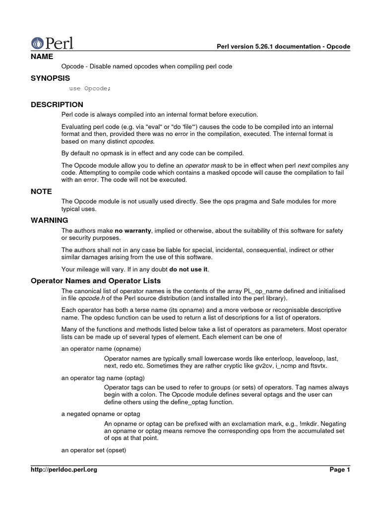 Opcode pdf perl source code