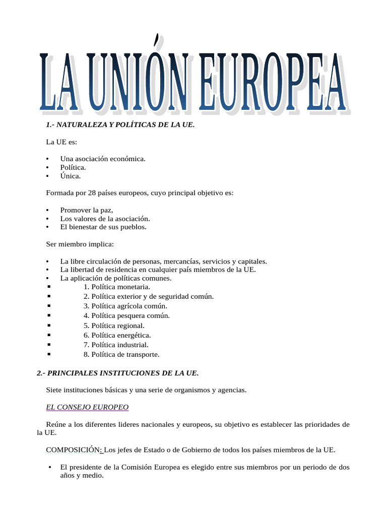 Estructura y Políticas de la UE | PDF | Ley de la Unión Europea ...