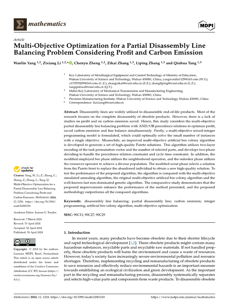Multi-Objective Optimization For A Partial Disasse | PDF | Mathematical ...