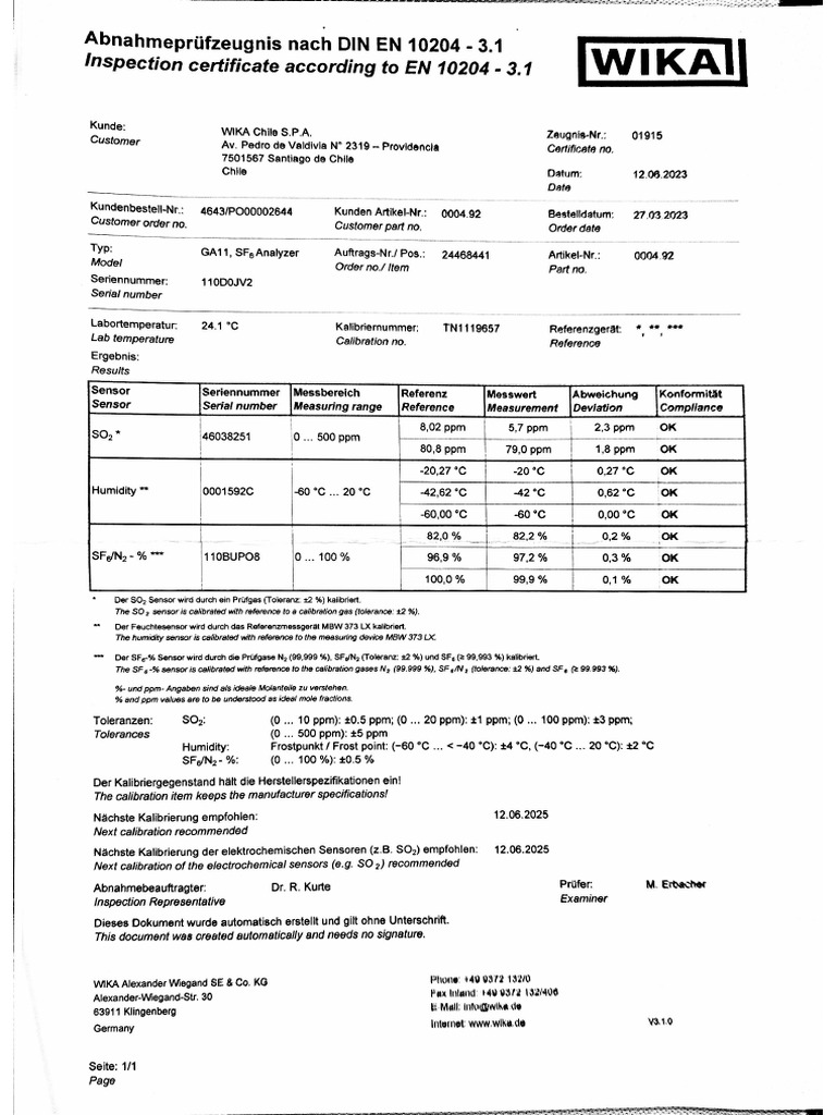 Certificado WIka, GA11 | PDF