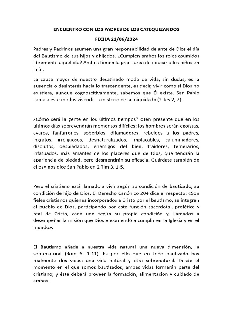 COMPROMISO DE LOS PADRES Y PADRINOS DESDE EL SACRAMENTO DE BAUTISMO ...
