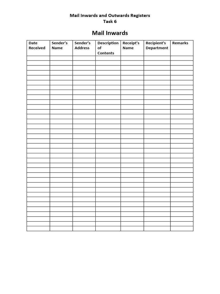 Inward and Outward Mail Register Format | PDF
