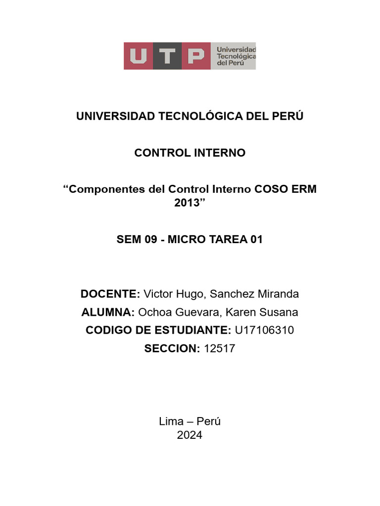 Componentes del Control Interno COSO ERM | PDF | Calidad (comercial ...