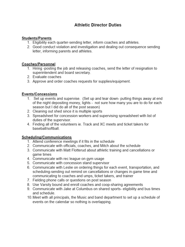 Athletic Director Responsibilities Guide | PDF