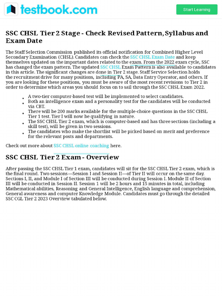 SSC CHSL Tier 2 Stage - Check Revised Pattern, Syllabus and Exam Date | PDF