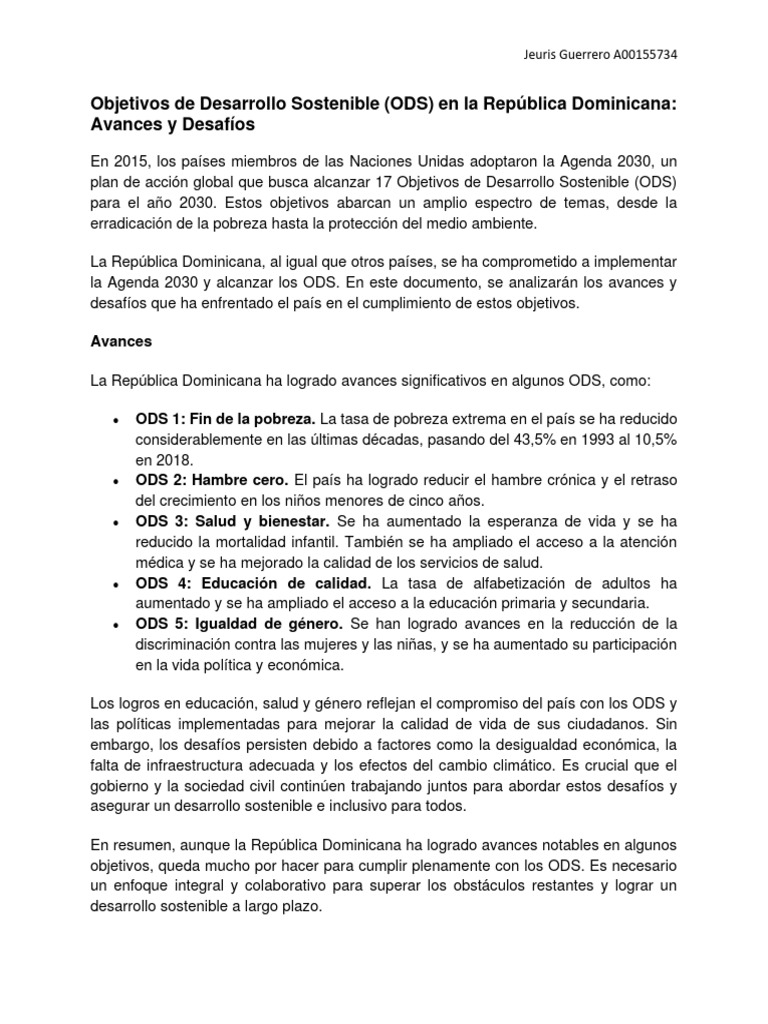 Avances y Desafíos de ODS en RD | PDF | Economias