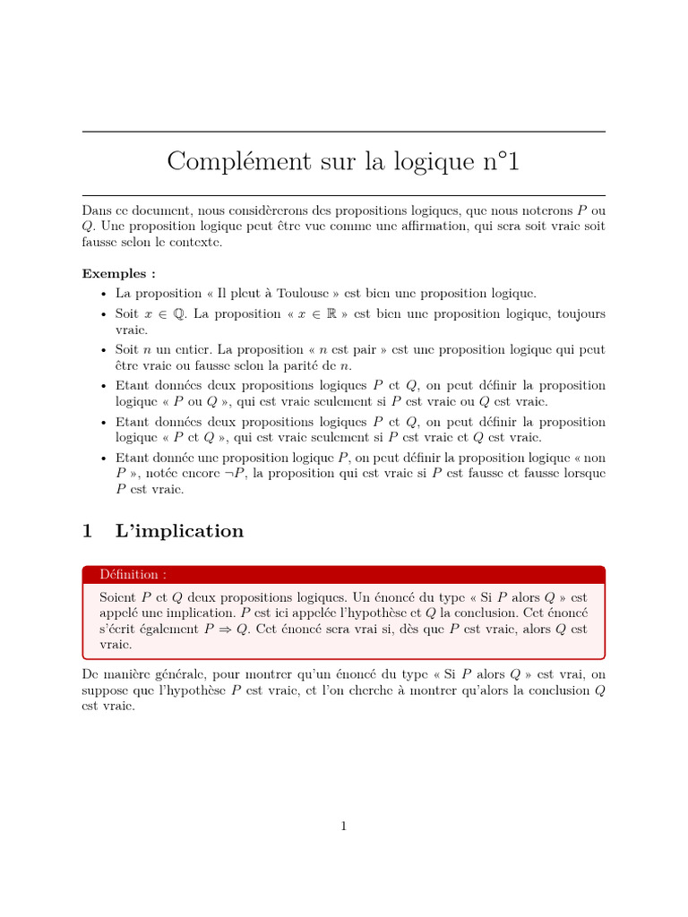 Définition de l'implication logique | PDF | Logique mathématique ...