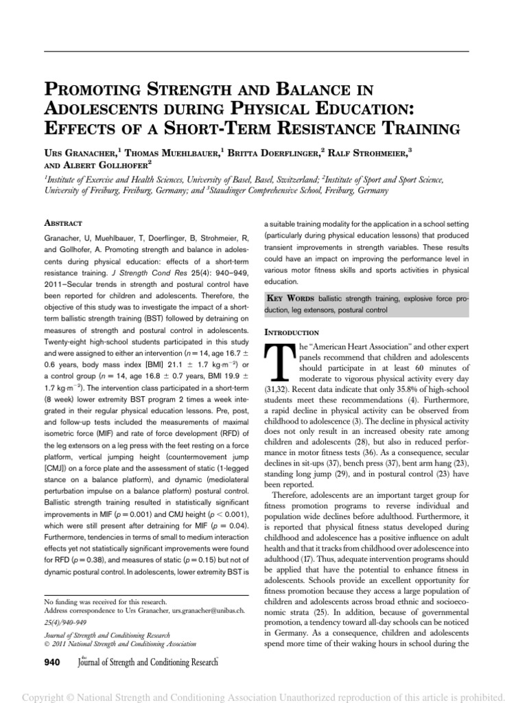 Promoting Strength and Balance in Adolescents During Physical Education ...