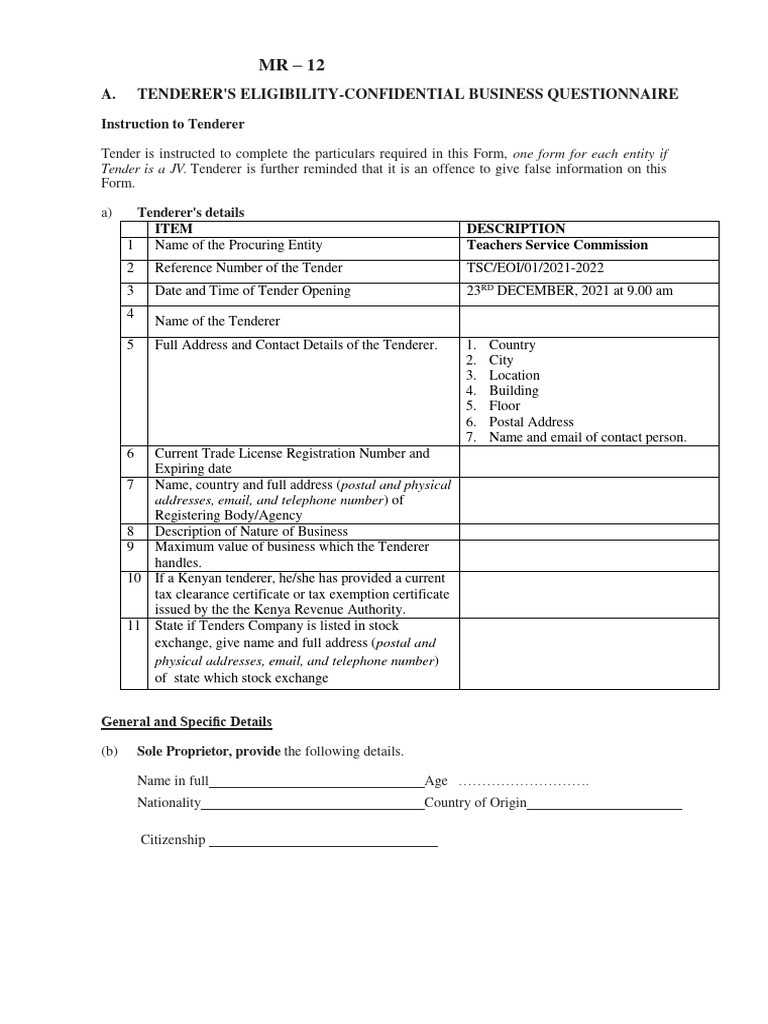 Confidential Beneficial Business Legislator Reference: Confidential Business Questionnaire Form Mr 13 Pdf