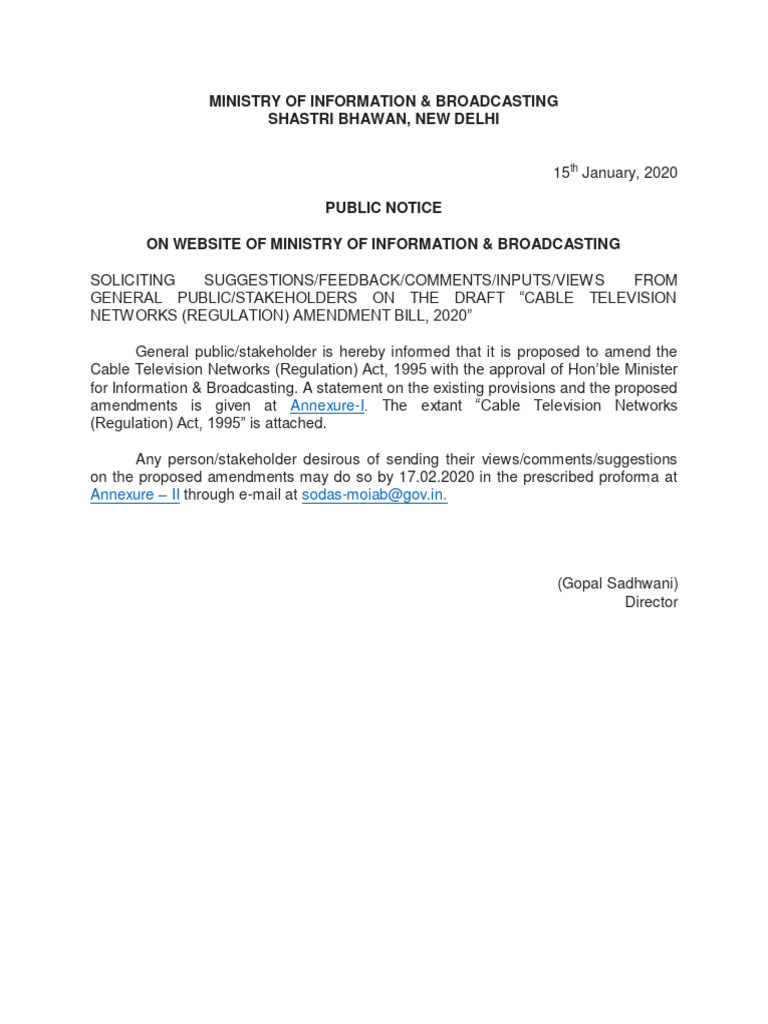 CableTelevision Networks (Regulation) Act1995 Download Free PDF