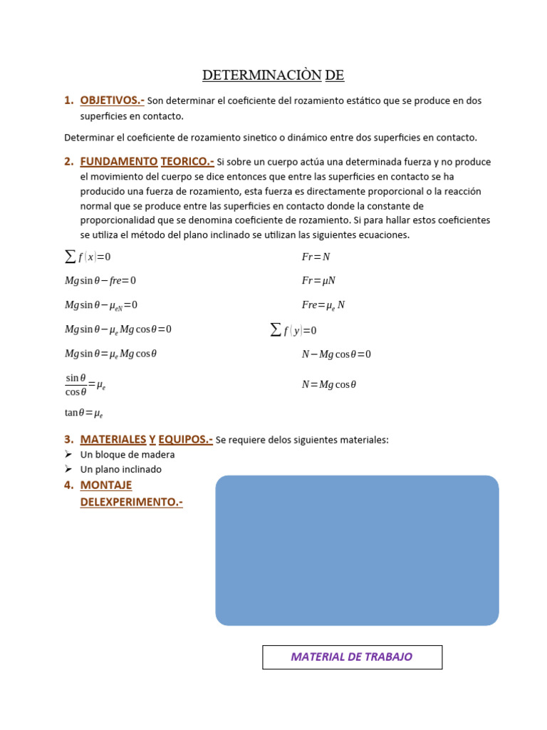 Coeficientes de Rozamiento en Superficies | PDF | Fricción | Movimiento ...
