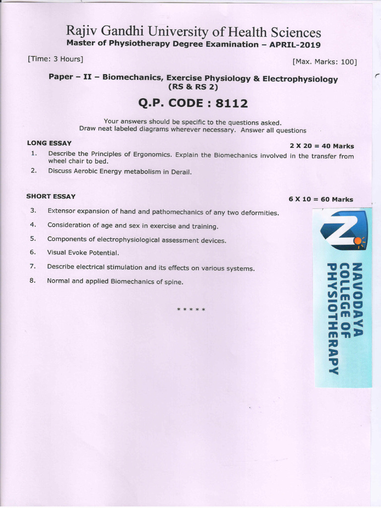 RGUHS MPT April 2019 QP | PDF