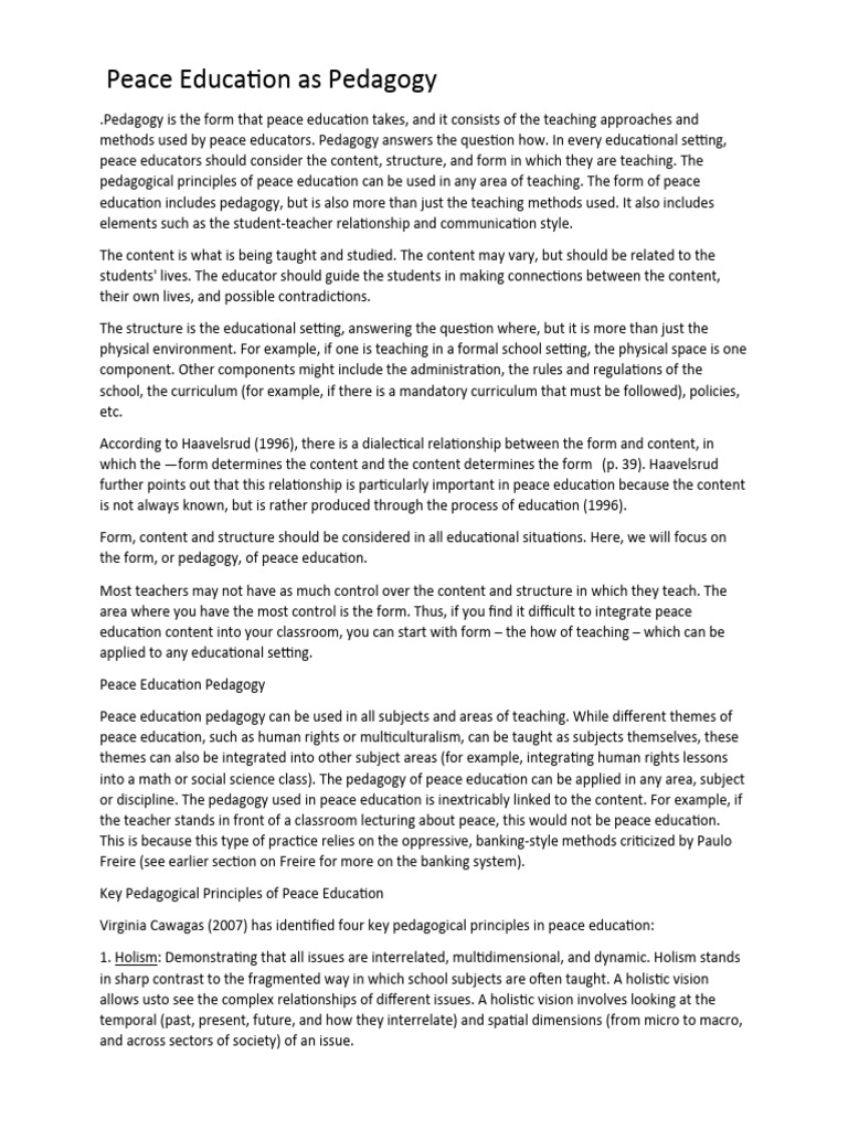 Pedagogy of Peace Education | PDF | Experiential Education | Service ...