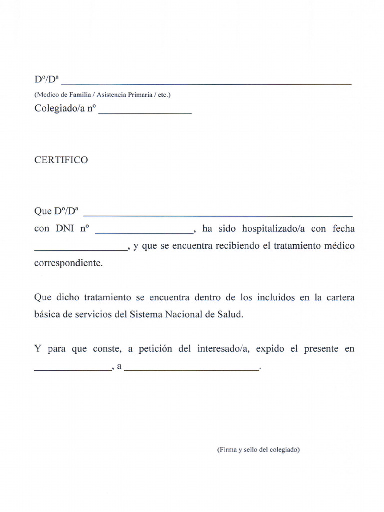 Certificado Médico Hospitalización | PDF