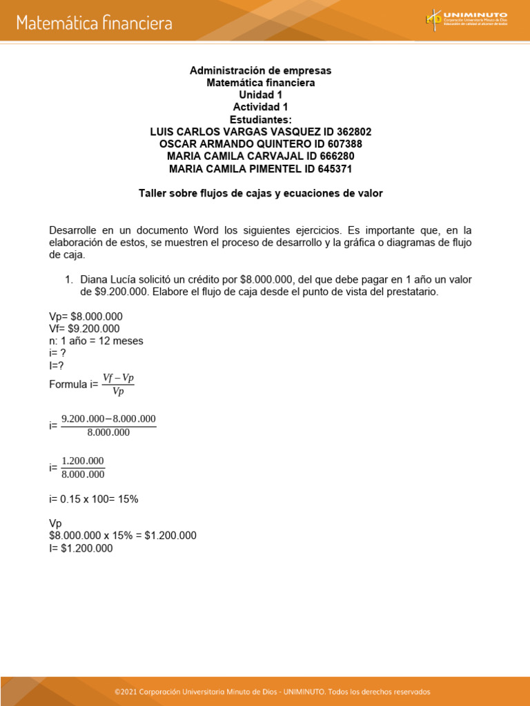 Taller de Matemática Financiera: Flujos de Caja | PDF | Dinero