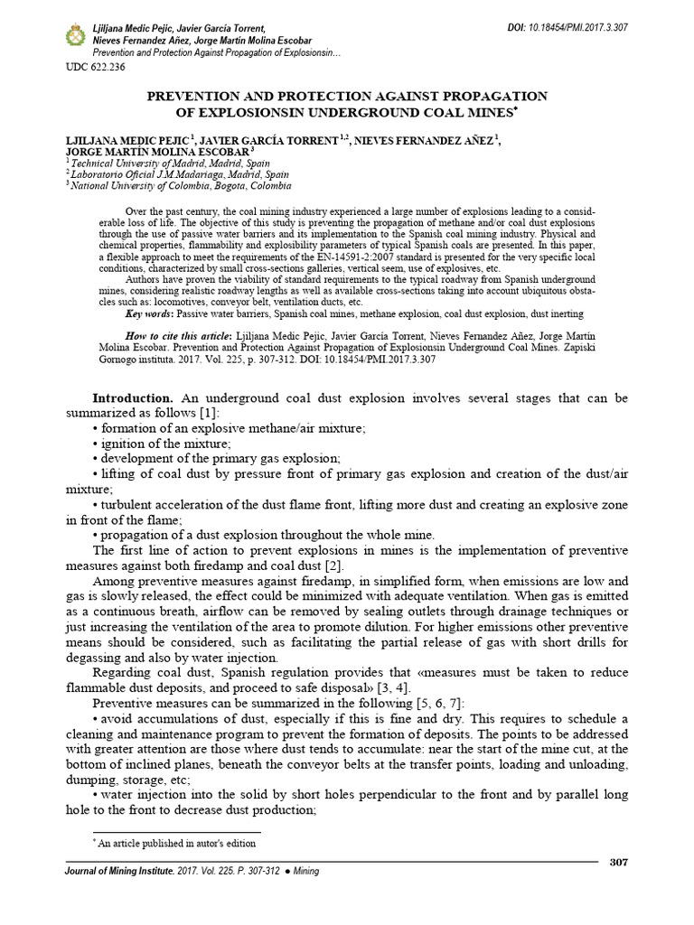 Explosion Prevention in Coal Mines | PDF | Materials | Chemistry