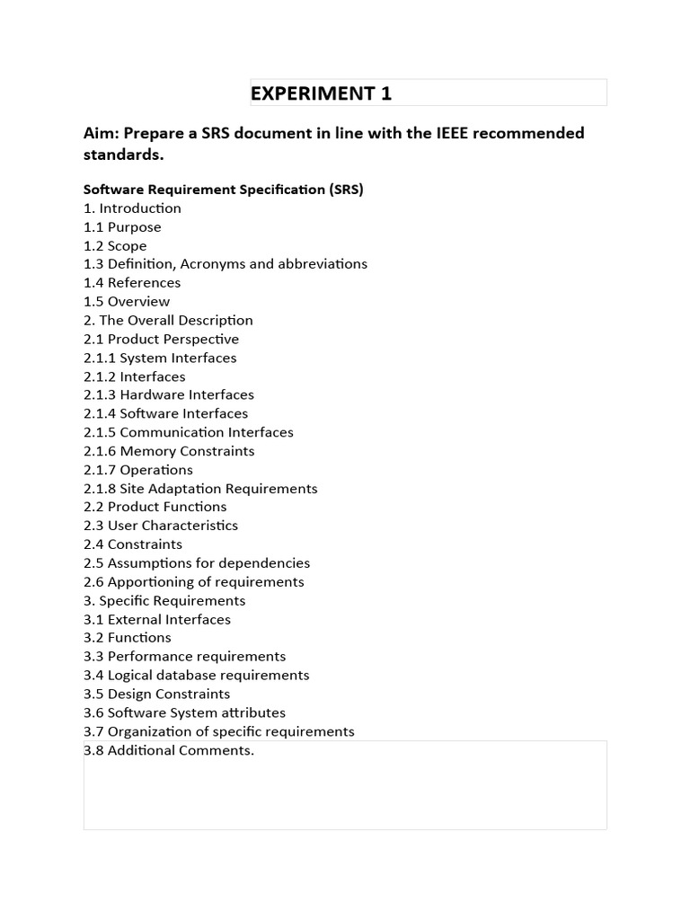 Experiment 1 aim prepare a srs document in line with the ieee