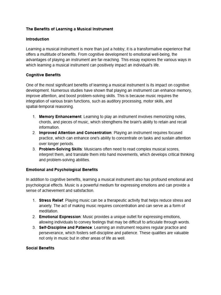 Benefits of Learning a Musical Instrument | PDF | Learning | Disciplines