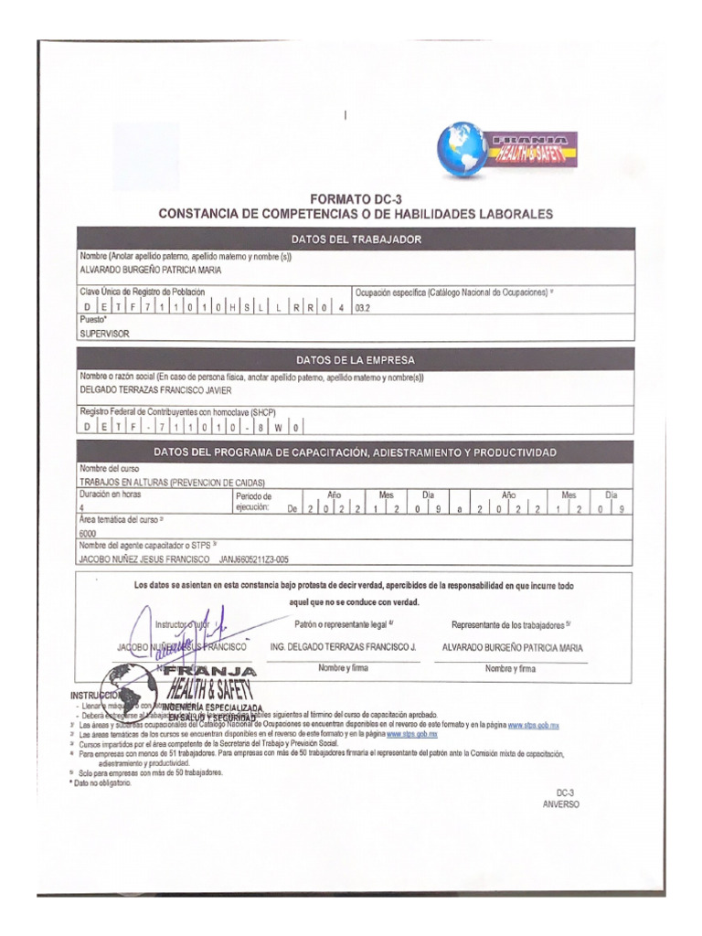 Formato DC 3 | PDF