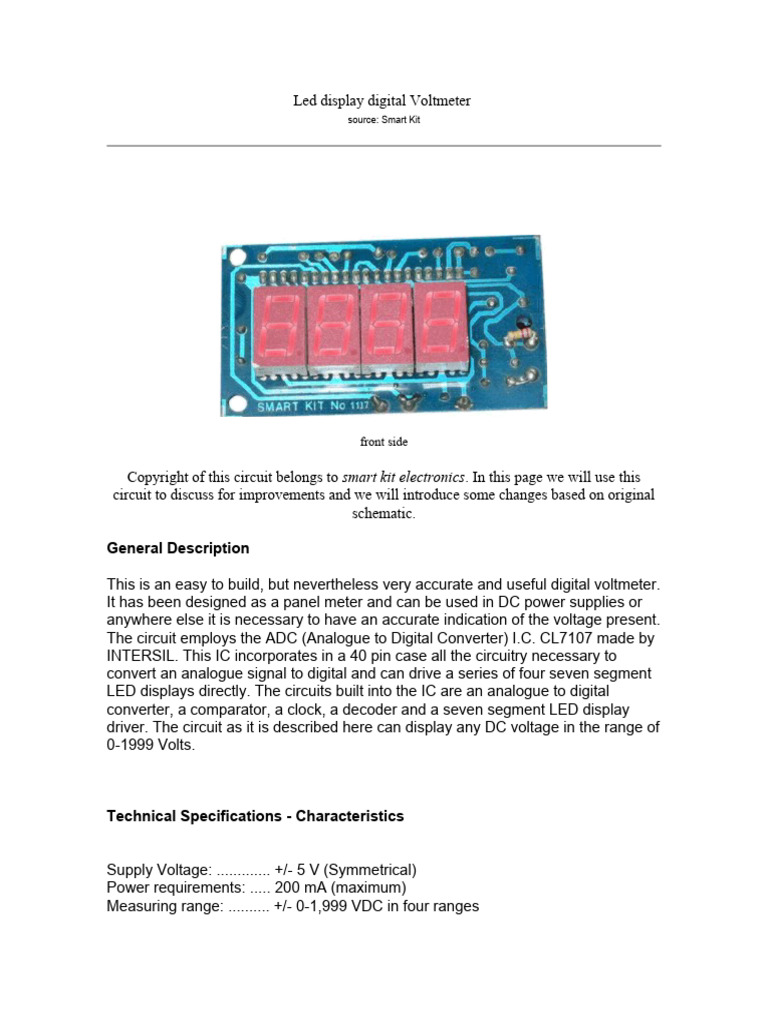 Digital Voltmeter Circuit Guide | PDF | Analog To Digital Converter ...