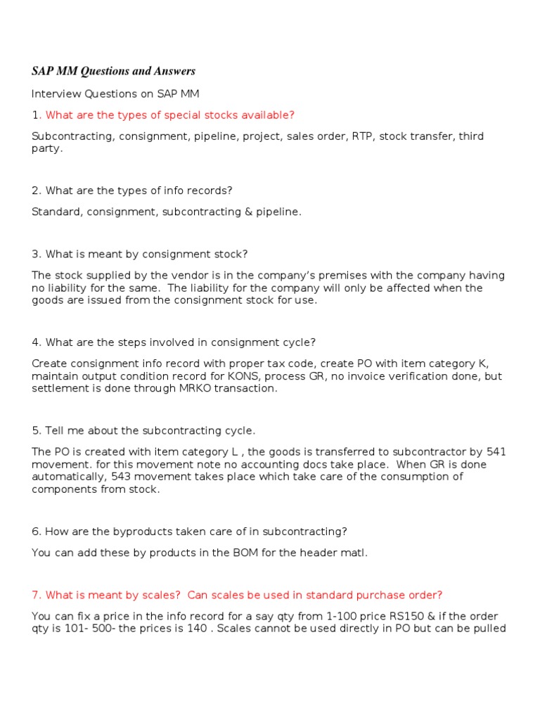 SAP MM Interview Questions & Answers | PDF | Inventory | Taxes