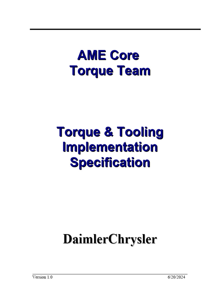 Torque & Tooling Specification | PDF | Equipment | Manufactured Goods