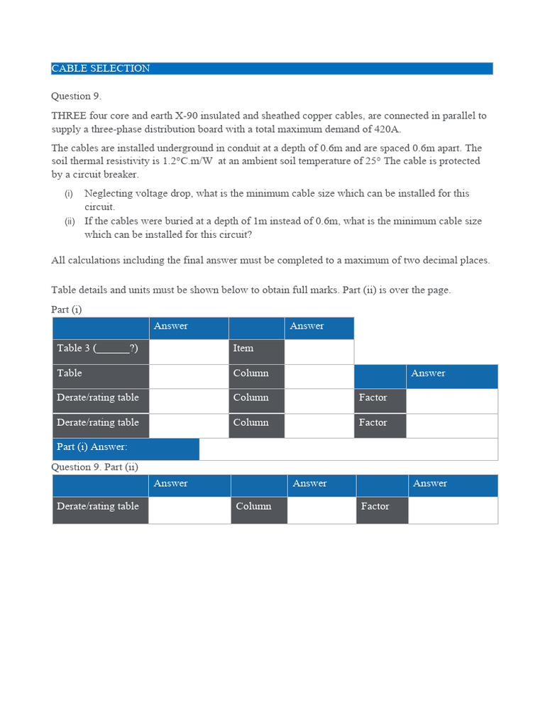 Cable Sizing and Circuit Calculations | PDF | Mains Electricity | Resistor