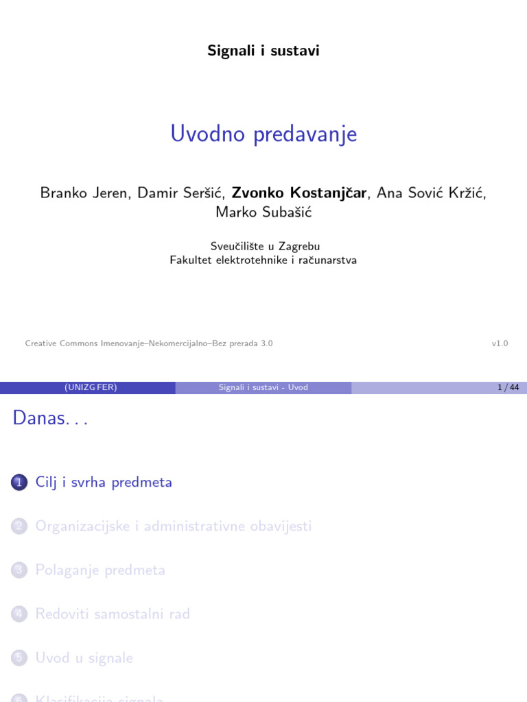 Uvodno Predavanje: Signali I Sustavi | PDF