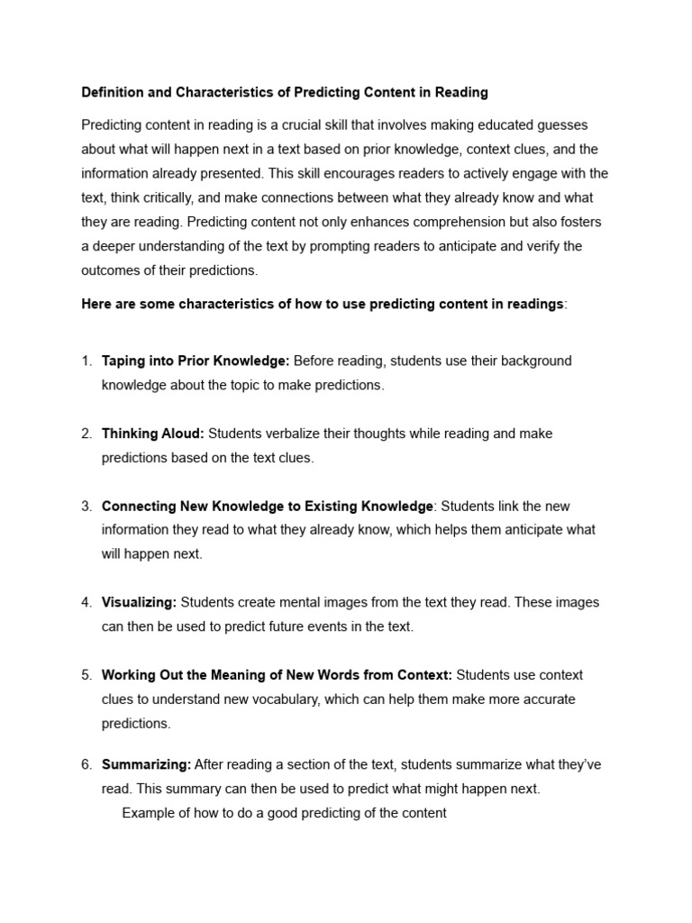 Definition and characteristics of predicting content in reading pdf