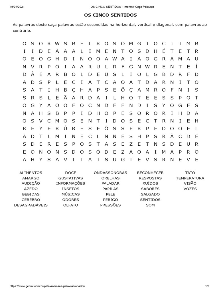 os-cinco-sentidos-ca-a-palavras-pdf-gosto-neuroci-ncia