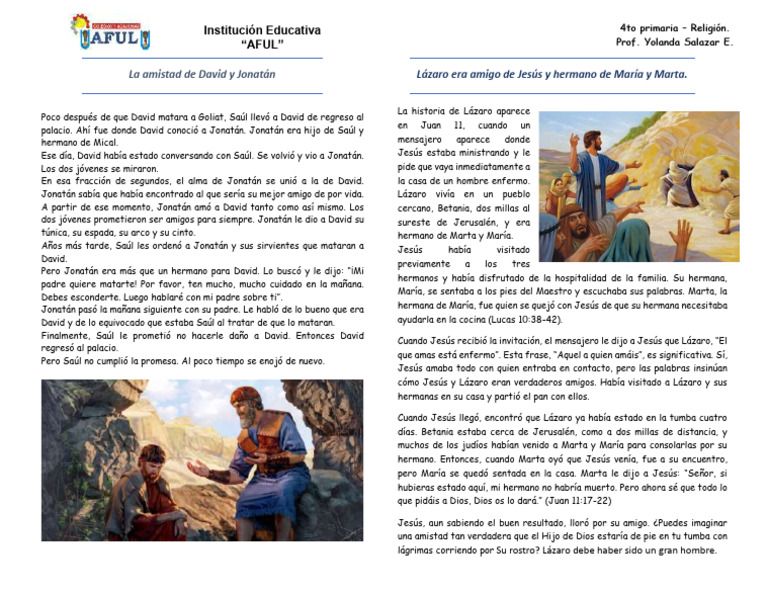 amistad de david y jonatán | PDF | David | Lázaro De Betania