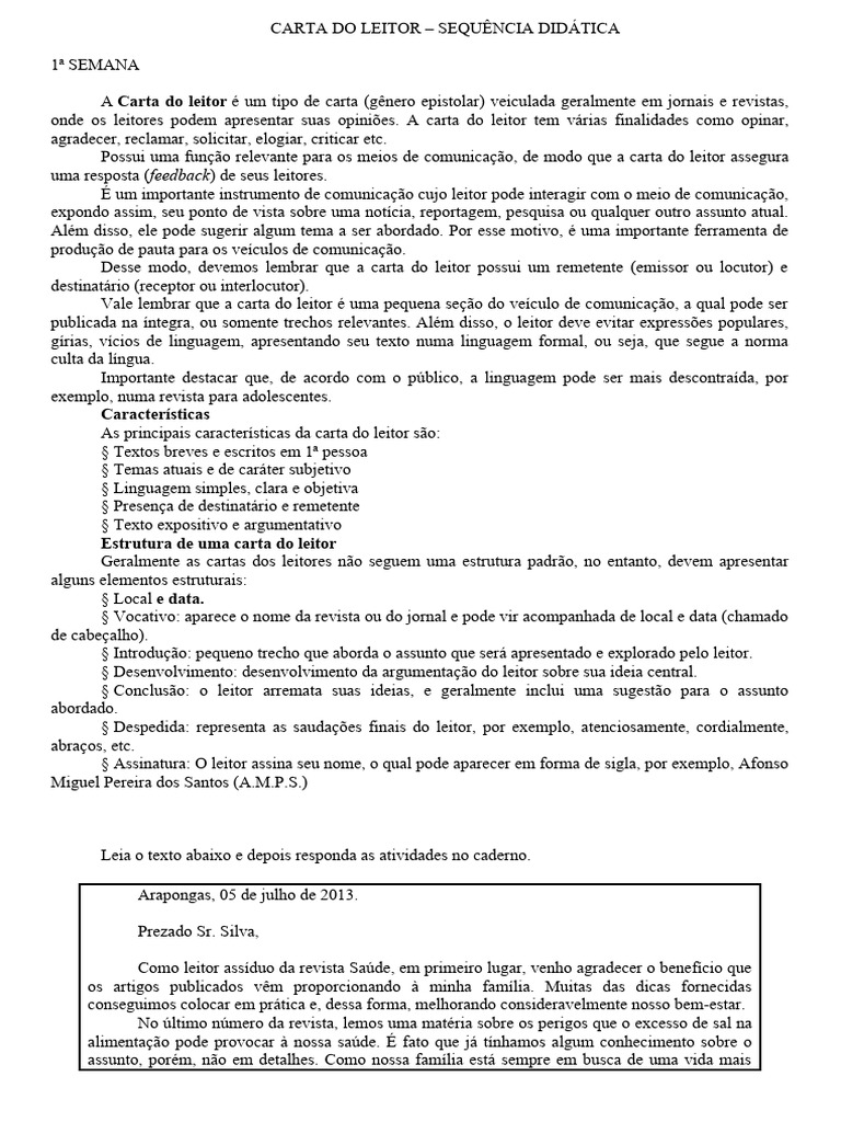 Estrutura e Função da Carta do Leitor | PDF | Comunicação | Autor