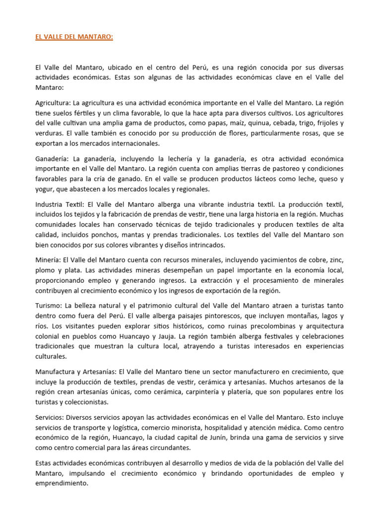 El Valle Del Mantaro | PDF | Agricultura | Minería