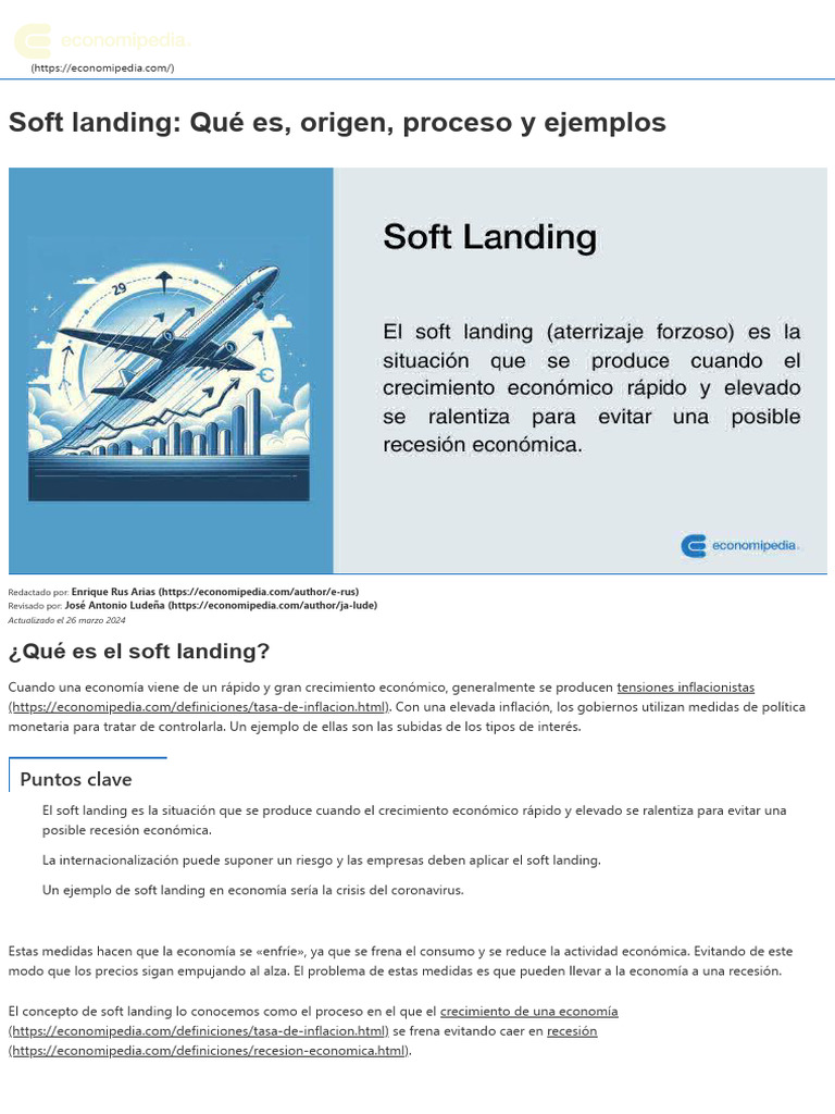 ¿Que es el soft landing_ Aplicación en economía, empresa y bolsa | PDF