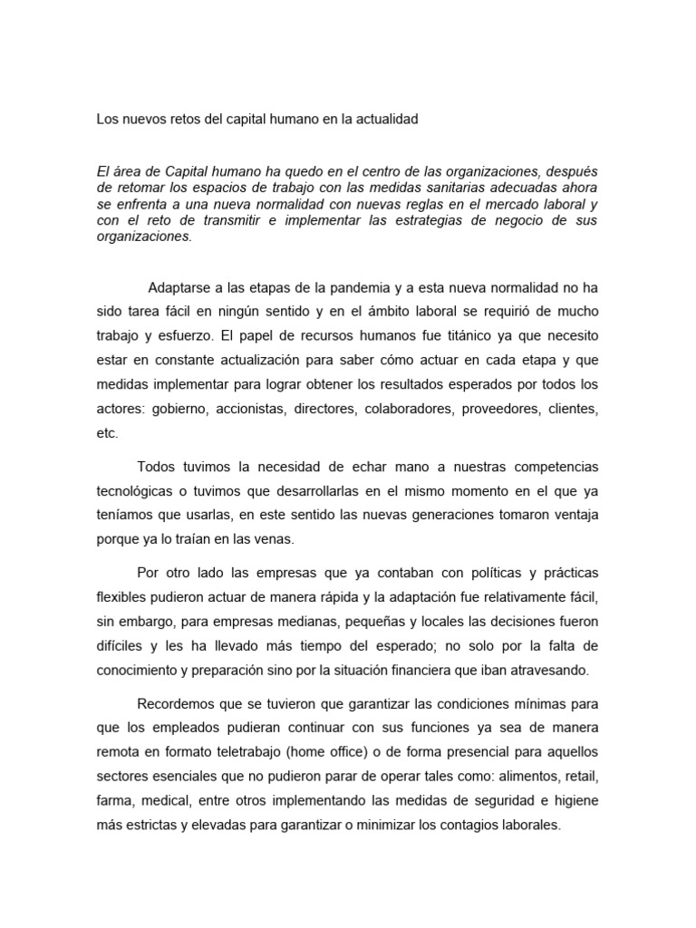 Los Nuevos Retos Del Capital Humano en La Actualidad | PDF | Gestión de