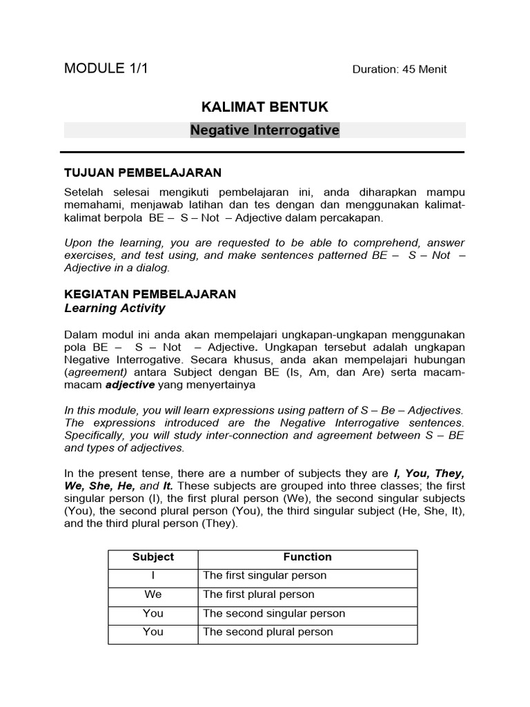 Negative Interrogative Sentences Guide | PDF | Grammatical Number | Plural