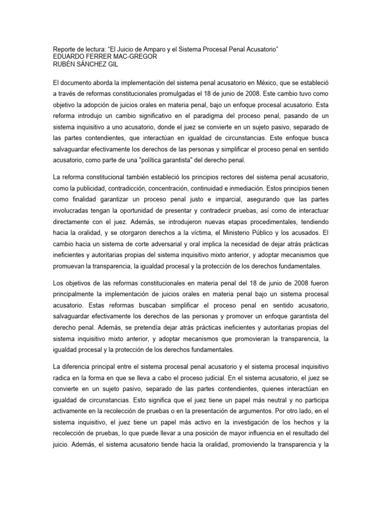 El Juicio de Amparo y El Sistema Penal Acusatorio | PDF | Ley procesal ...