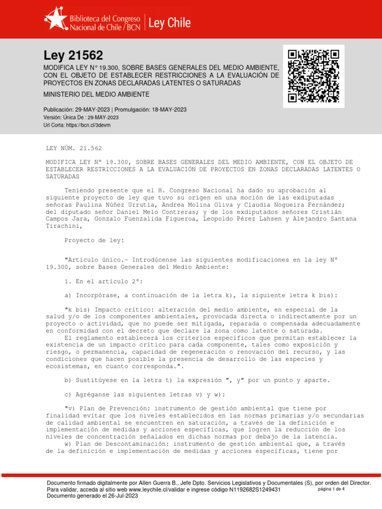 Ley 21562 - 29 MAY 2023 | PDF | Evaluación de impacto ambiental ...