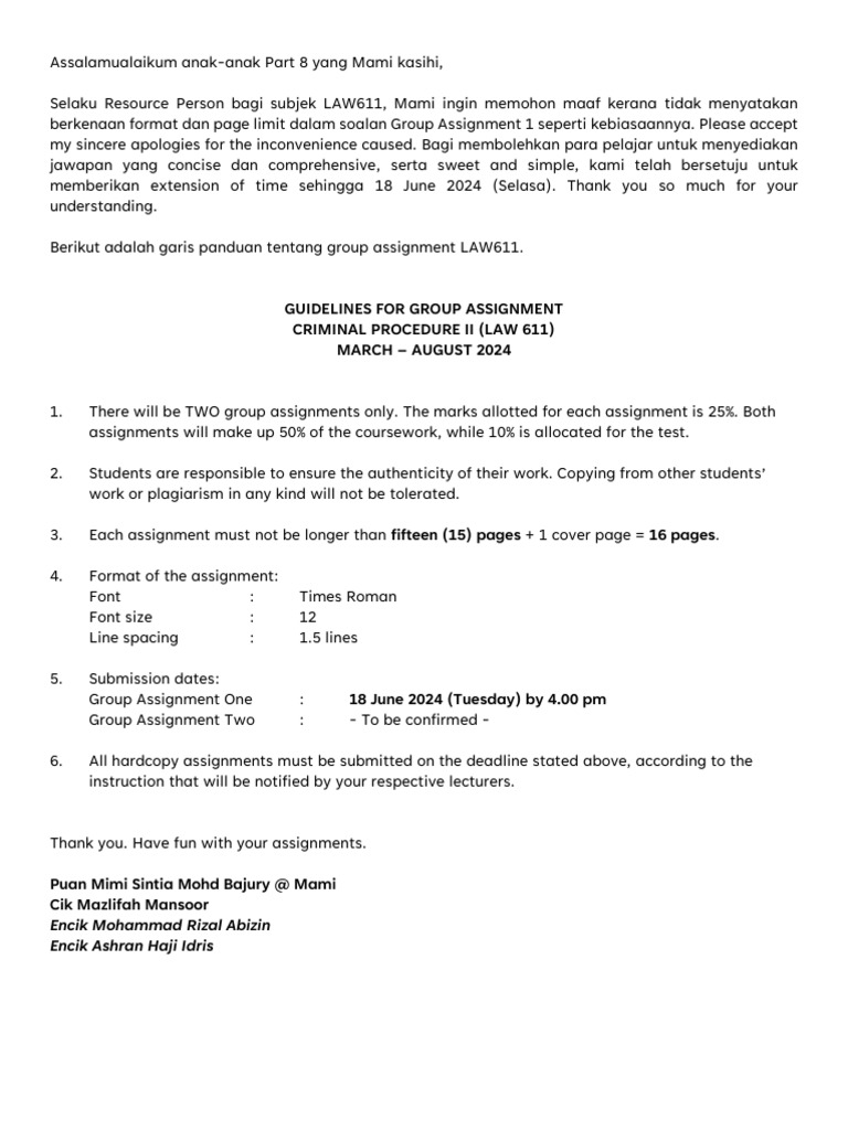 LAW611 Group Assignment Guidelines | PDF | Career & Growth | Business