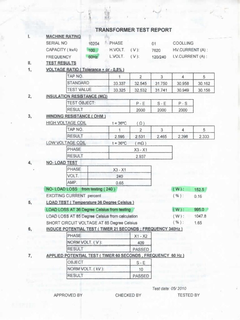 Transformer Test Report PDF