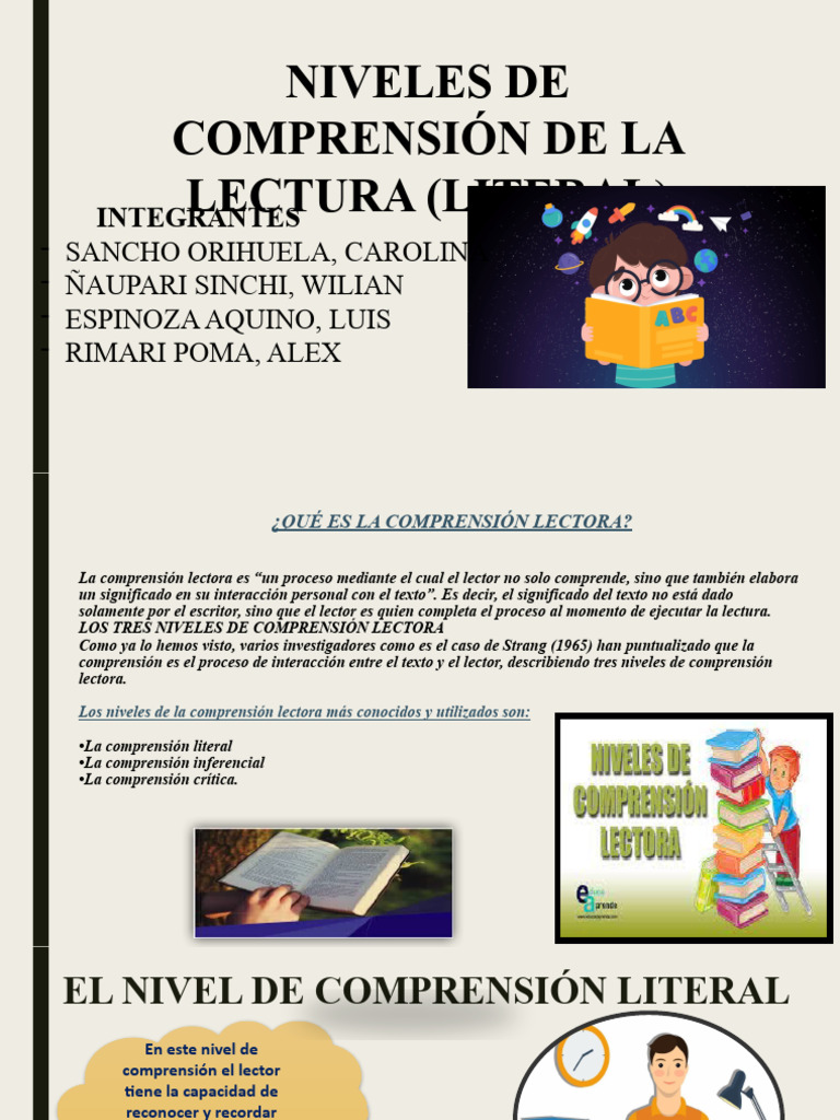 Niveles de Comprensión de La Lectura (Literal) | Descargar gratis PDF ...