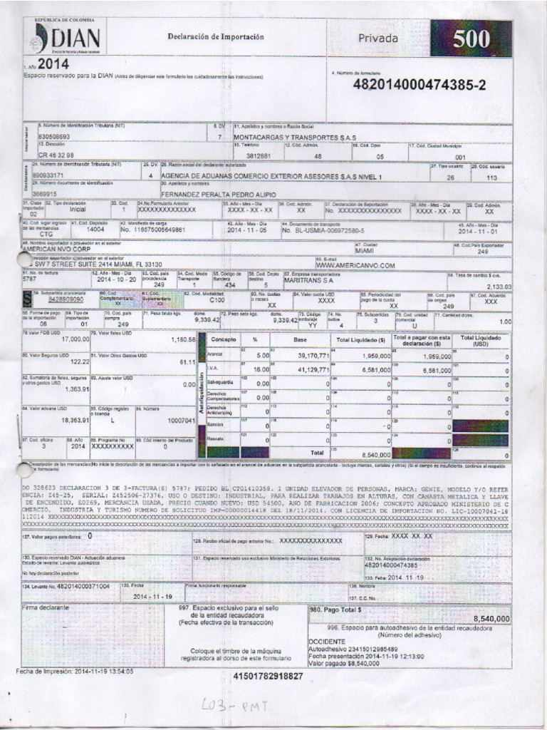 Declaracion De Importacion Man003 Pdf