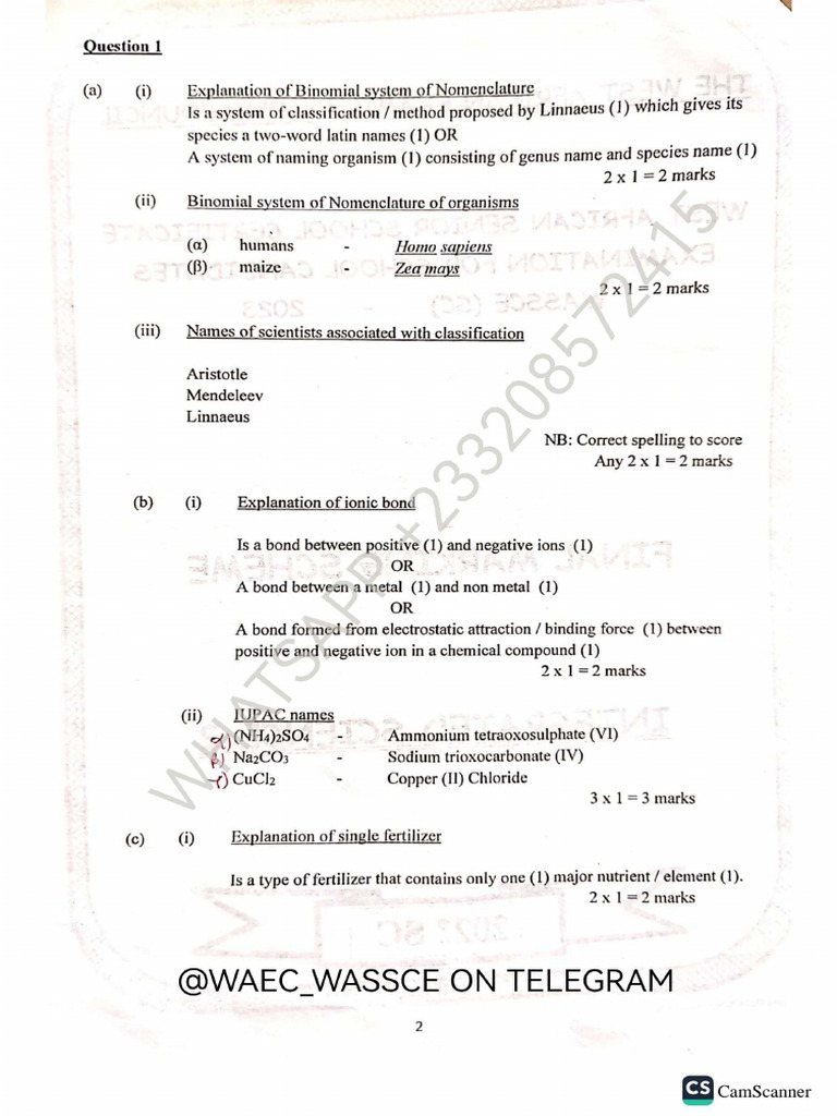 2023 WASSCE THEORY INTEGRATED SCIENCE Marking Scheme Join Here For PDF