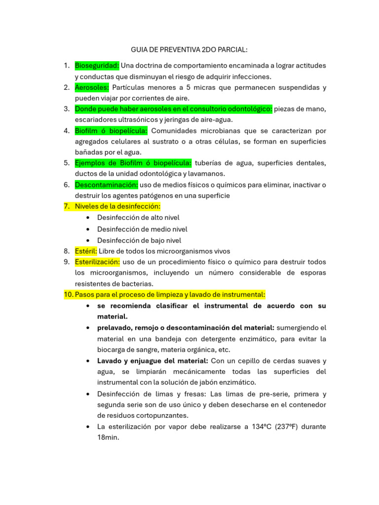 Guia de Preventiva 2do Parcial | PDF | Esterilización (Microbiología)