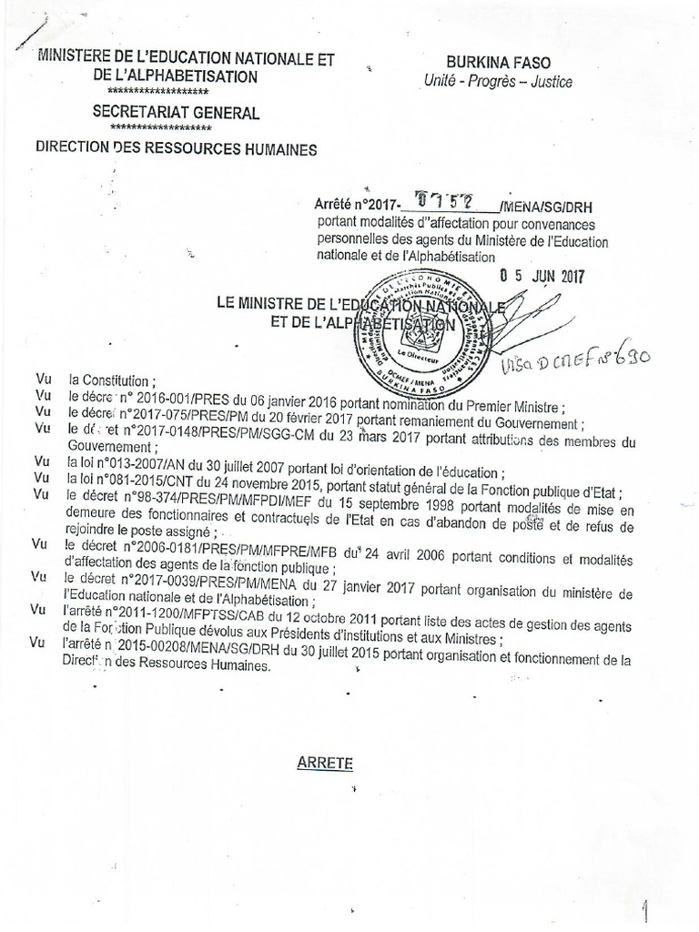 Arrete Portant Modalite D Affectation | PDF