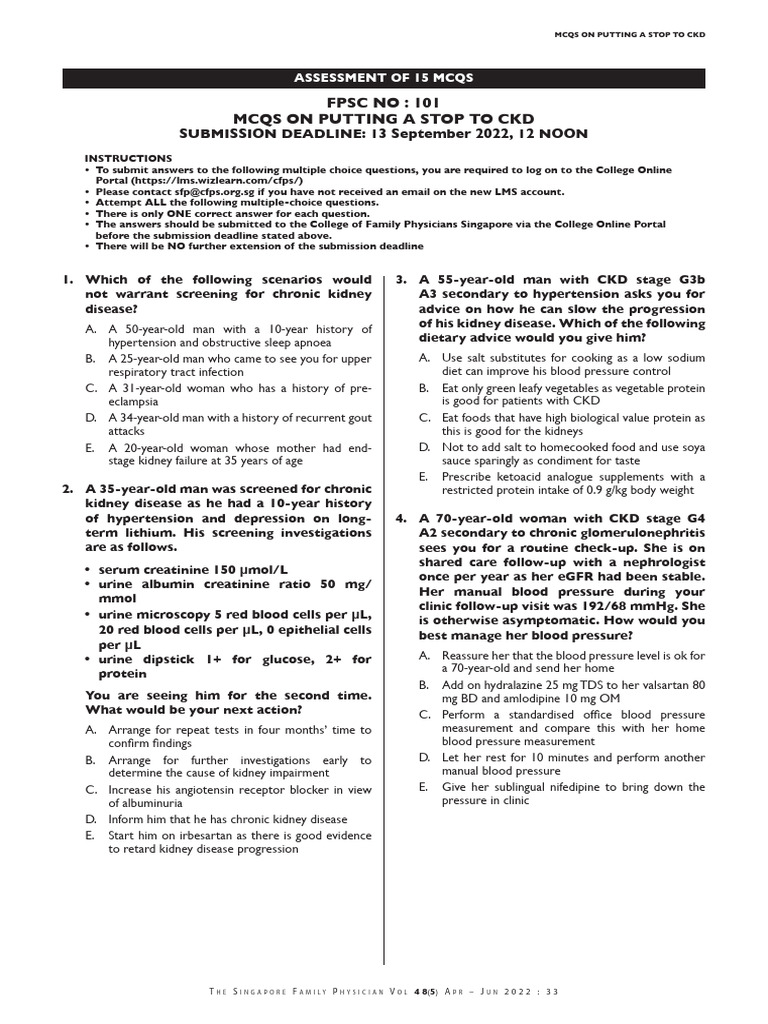 15 mcqs download free pdf chronic kidney disease diabetes