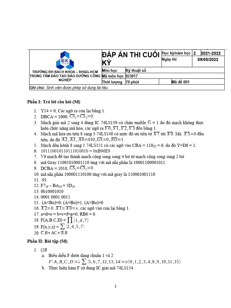 Dap An de - 2022 | PDF